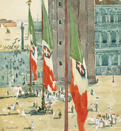 サンマルコ広場、1898〜99年頃（オフホワイトの織り紙にトイレとグラファイト） 作： Maurice Brazil Prendergast