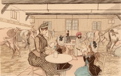 子供を乳製品に連れて行く母親、パリ、フランス 作： Maurice Charles Mathieu (1849 1912) Bonvoisin