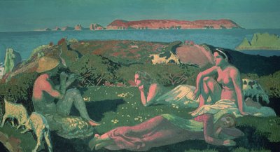 グリーントーンの海辺の風景 作： Maurice Denis