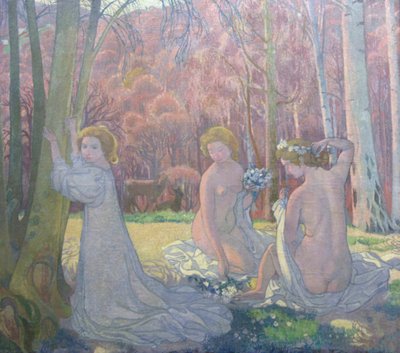 「春の風景の聖なる森の人物」、1897 作： Maurice Denis