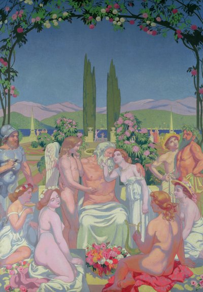 神々の存在下で、木星はプシュケに不死を与え、キューピッドとの結婚を祝う、1908 作： Maurice Denis