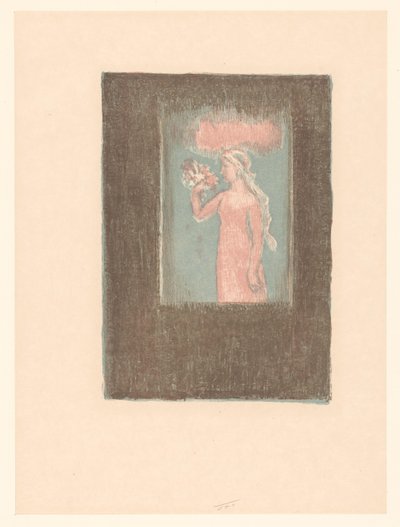 窓の前に花を持つ少女 作： Maurice Denis