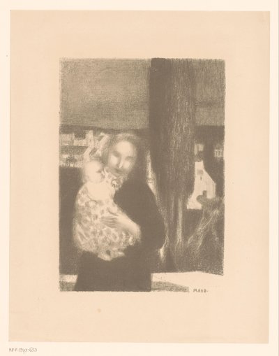 ヒノキの近くの赤ちゃんを持つ母 作： Maurice Denis