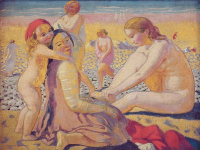 赤い帽子とビーチで 作： Maurice Denis