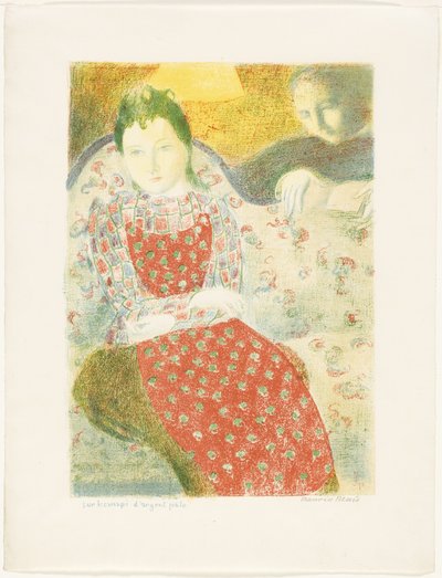 淡い銀色のソファの上に 愛の10番プレート 作： Maurice Denis