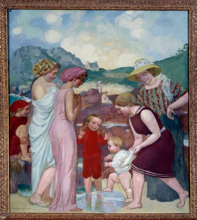 最初の一歩。母親や家族の前で最初の一歩を踏み出す少年の姿 作： Maurice Denis