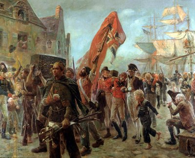 1806年の私掠船 - モーリス・オランジュの油彩・キャンバス、19世紀後半。 作： Maurice Henri Orange