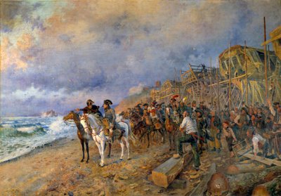 ブーローニュの武器庫を訪れる第一執政官ナポレオン・ボナパルト（1769-1821） 絵画：モーリス・オランジュ（1868-1916） 1804年（日：214x304cm） パリ、軍隊博物館（Musee de l