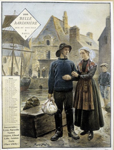 ブルトン人漁師のニューファンドランドへの出航 - 店舗カレンダー「La Belle Jardinière」" 作： Maurice Henri Orange