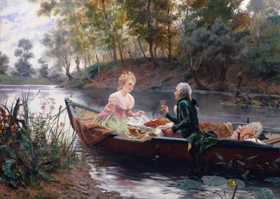 ロマンチックなランチ（パネルに油彩） 作： Maurice Leloir