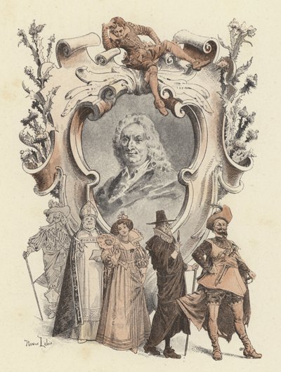 アラン＝ルネ・レサージュ、肖像（カラーリトグラフ 作： Maurice Leloir