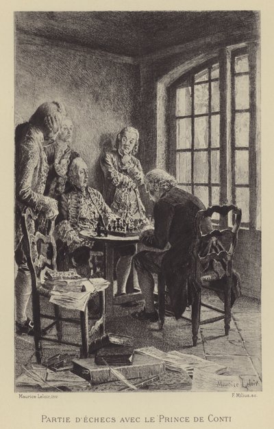コンティの王子とのチェスの試合（グラビア 作： Maurice Leloir