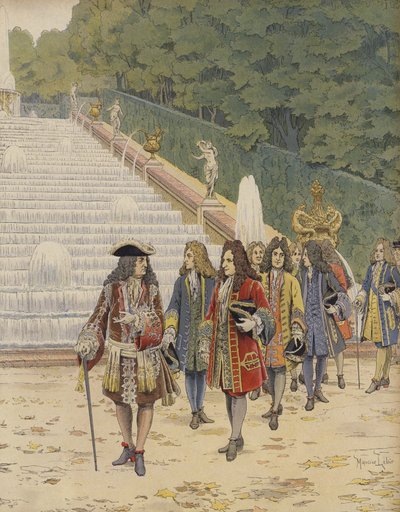 マルリーのルイ14世王とサミュエルバーナード、庭園を訪問 作： Maurice Leloir