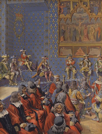 国会議事堂でブーツに座っているルイ14世 作： Maurice Leloir