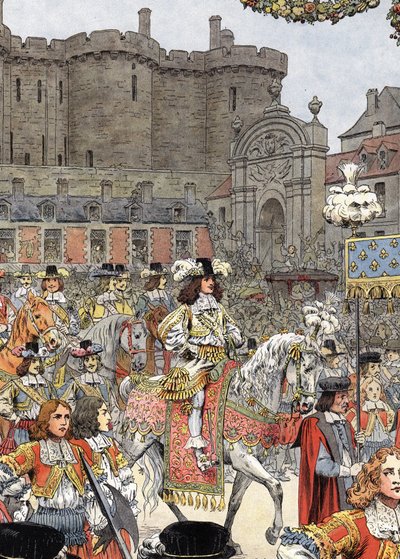 ルイ14世がパリに進出し、Le Roi-Soleil（ソレイユ王またはルイ大王）と呼ばれた。 作： Maurice Leloir