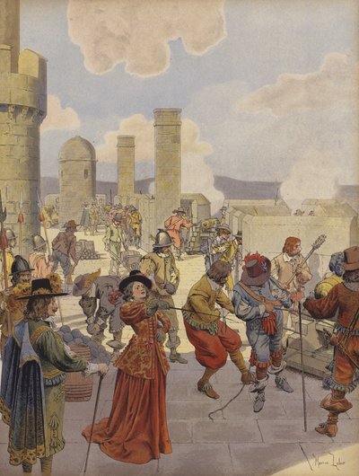 バスティーユで、ルイ14世の軍隊に大砲の発砲を命じたモンプルシエMlle de Montpensier 作： Maurice Leloir