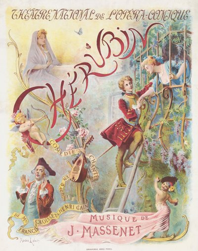 ジュール・マスネ作オペラ「ケルバン」の初演ポスター、1905年。 作： Maurice Leloir