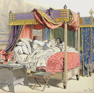 Cinq-Marsの陰謀の時に隣接したベッドのリシュリューとルイ13世 作： Maurice Leloir