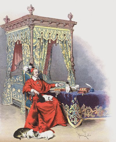 ペットの猫と遊ぶリシュリュー 作： Maurice Leloir