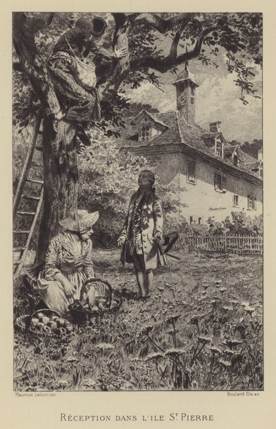 サンピエール島でのルソーのレセプション（彫刻 作： Maurice Leloir