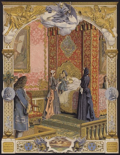 若いルイ15世を最後に抱きしめている瀕死のルイ14世 作： Maurice Leloir