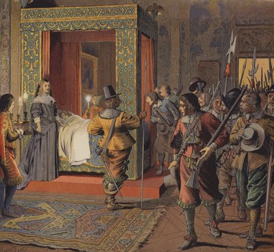 1651年2月9日の夜、民兵は若いルイ14世のベッドを通過 作： Maurice Leloir