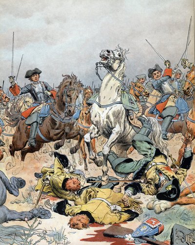 スペイン継承戦争：9月11日、Malplaquet（ベルギー）の戦いでのフランス騎兵隊の最後の突撃 作： Maurice Leloir