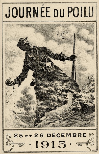 第一次世界大戦のフランスのプロパガンダポスター「Journée du Poilu」。1915年12月25日、26日", pub.1915年（カラーリトグラフ 作： Maurice Louis Henri Neumont