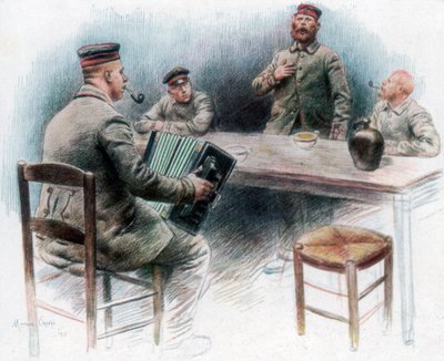 食堂でのセンチメンタル・バラード」、フランス・ディナンのドイツ兵捕虜、1915年、1926年 作： Maurice Orange