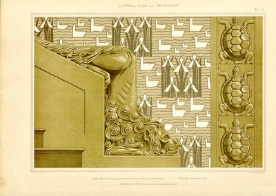 獅子頭とアヒルと亀の建築装飾（リトグラフ） 作： Maurice Pillard Verneuil