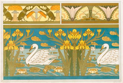 クワガタとキノコ、パブとの壁紙の境界線のデザイン。 1897年。 作： Maurice Pillard Verneuil