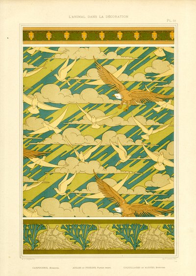 鷲と鳩の装飾的コンポジション（リトグラフ） 作： Maurice Pillard Verneuil