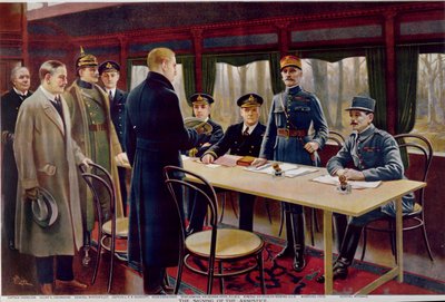 1918 年 11 月 11 日午前 5 時の休戦調印。 作： Maurice Pillard Verneuil