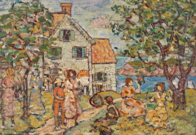 ビーチと 2 つの家 作： Maurice Prendergast