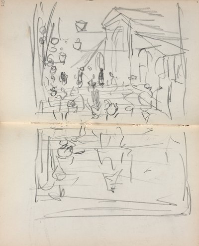 イタリアのスケッチブック人物のいる橋 (209、210ページ) 作： Maurice Prendergast