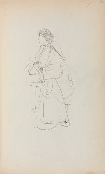 イタリアのスケッチブックサッチェルを持つ立ち姿の女性（56ページ） 作： Maurice Prendergast