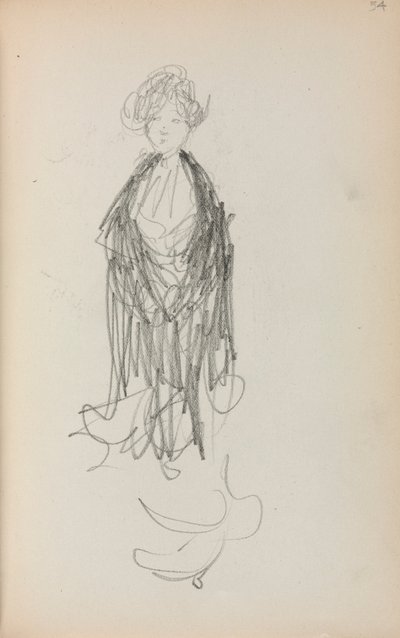イタリアのスケッチブックショールを羽織った立ち姿の女性 (54 ページ) 作： Maurice Prendergast
