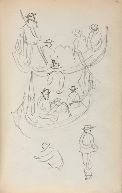 イタリアのスケッチブック：人物を乗せた2隻のゴンドラ 作： Maurice Prendergast