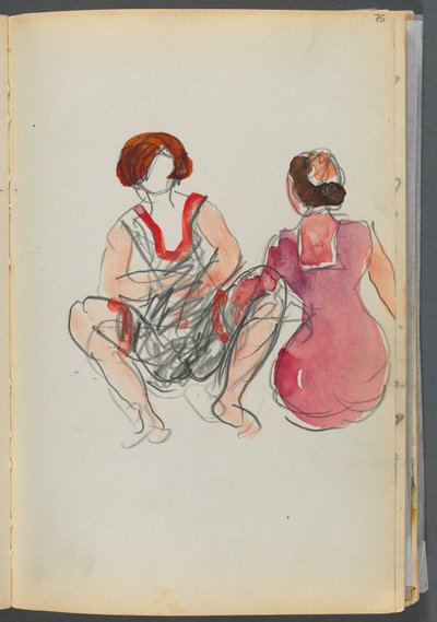 スケッチブック：ロックポート、グラニット・ショア・ホテル、075ページ：座る海水浴客 作： Maurice Prendergast