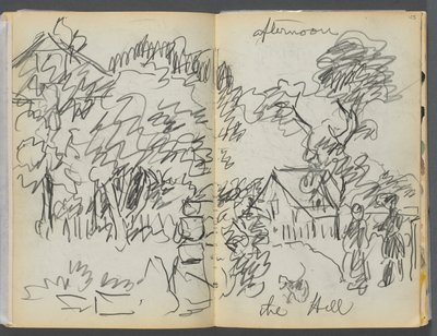 スケッチブック-グラニット・ショア・ホテル、ロックポート、104-105ページ：「丘の午後 作： Maurice Prendergast
