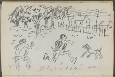 スケッチブック『デルス』127号、107ページ：人物と犬のいる風景 作： Maurice Prendergast