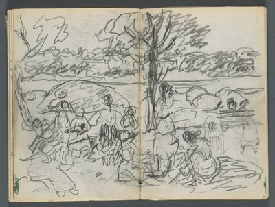 スケッチブック『デルス』127号、116ページと117ページ：風景の中の人物 作： Maurice Prendergast