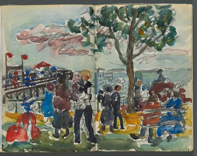 スケッチブック『デルス』127号、122ページと123ページ：海岸の人物 作： Maurice Prendergast