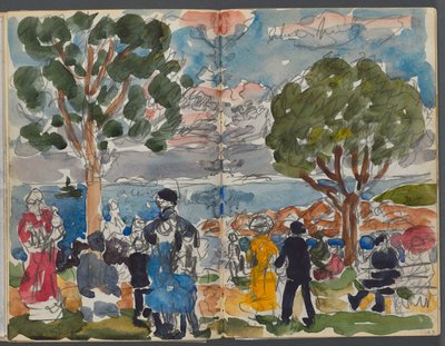 スケッチブック『デルス』127号、142143ページ：海岸の人物 作： Maurice Prendergast