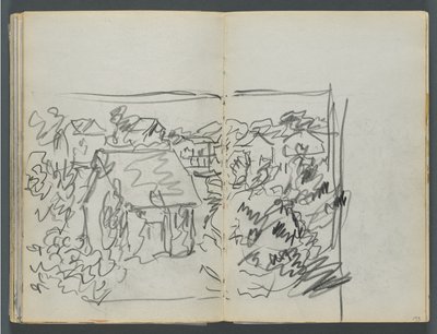 スケッチブック『デルス』127号、154ページと155ページ：家のある風景 作： Maurice Prendergast