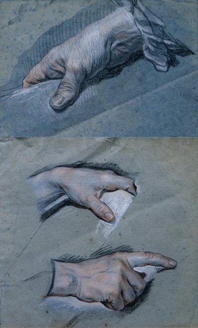 人の手に関する研究（紙にパステル） 作： Maurice Quentin de La Tour