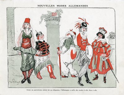 モーリス・ラディゲ（1866-1941）のドイツでのモードのイラスト（1915年頃） - 新しいドイツのモード - 14-18年の戦争, ドイツ プロイセン, トルコ, ファッション, トリプリス - 女性 作： Maurice Radiguet