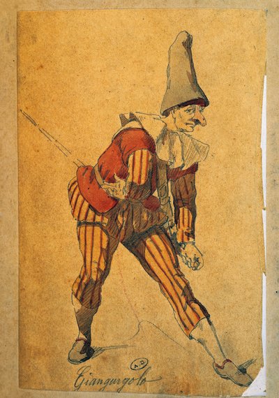 モーリス・サンド（1823-1889）によるコメディア・デラルテのキャラクター、ジャングルゴロの絵 作： Maurice Sand
