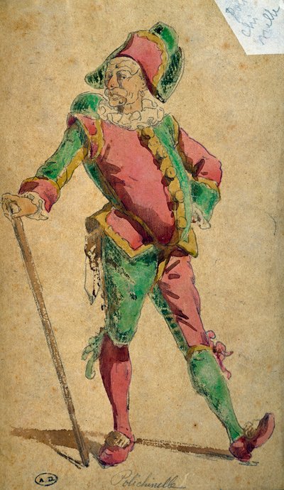 プルチネルラ（コメディア・デラルテのキャラクター） モーリス・サンド（1823-1889）の絵 作： Maurice Sand