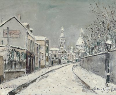 雪の降るモンマルトル、アブレウヴァール通り 作： Maurice Utrillo